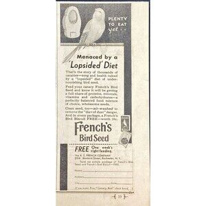 RT French Co. "Canary Bird Seed" free Sample Vintage Print Ad 1933